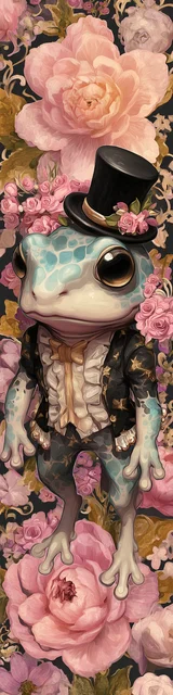 Free kawaii frog bookmark featuring top hat kawaii frog with pink flowers